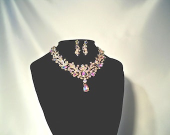 AB Rhinestone Bridal Necklace: Prom Pageant Formal Jewelry