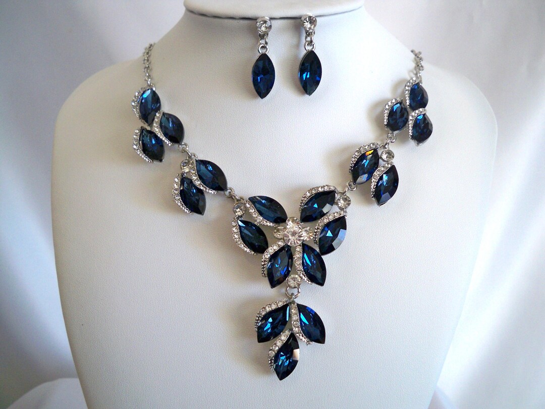 Navy Sapphire Rhinestone Necklace Set: Bridal Wedding Jewelry - Etsy
