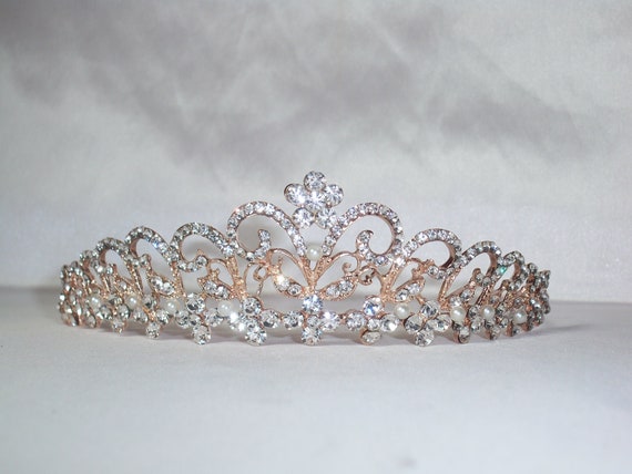 Rose Gold Rhinestone Bridal Tiara: Wedding Prom Quinceañera  display picture 1