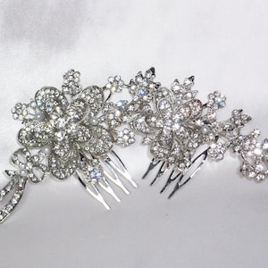 Floral rhinestone hair comb, rhinestone hair piece, bridal comb hair piece, crystal headpiece, Quenceanera hair comb, pageant prom hair comb