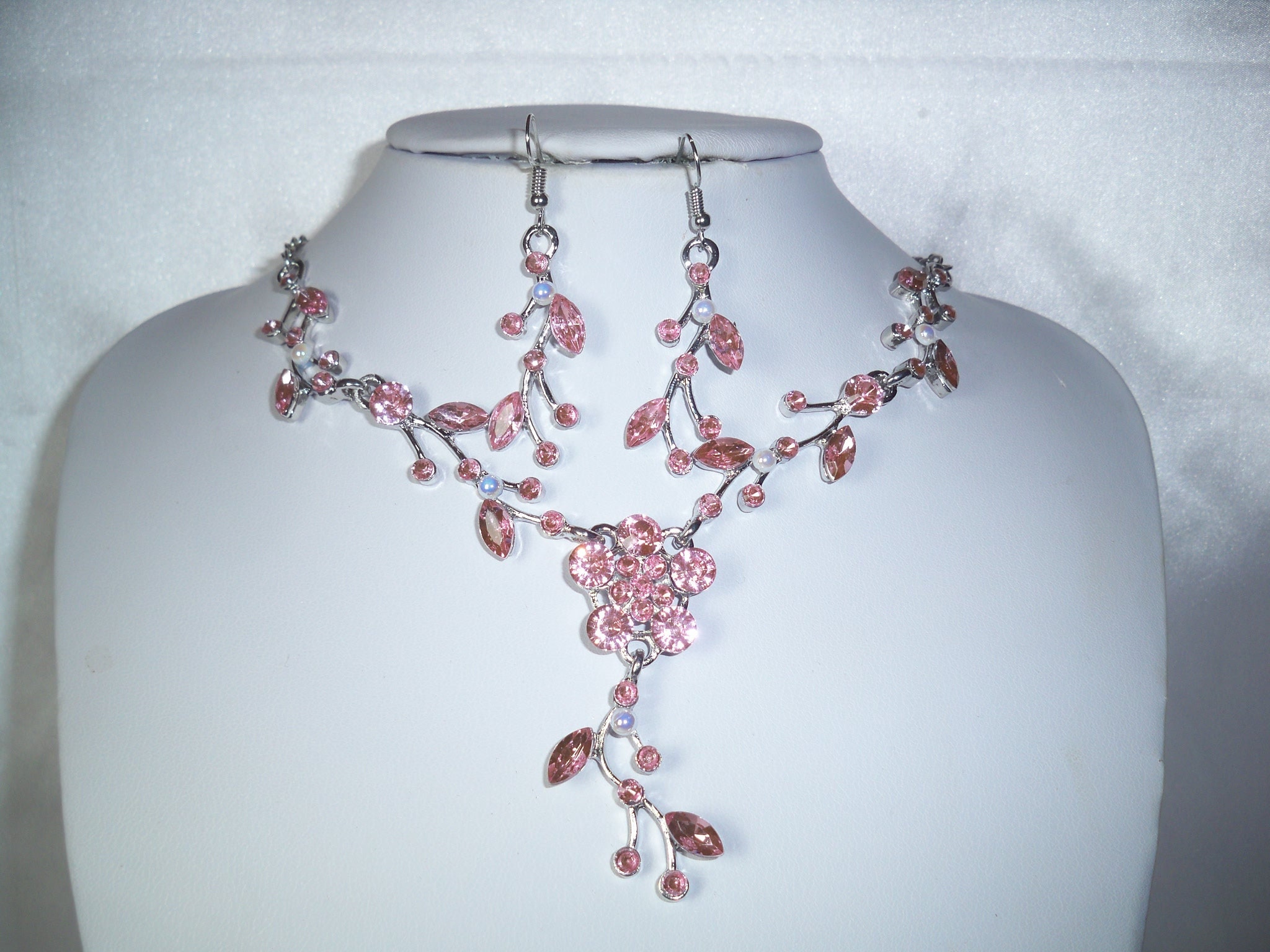 Pink Rhinestone Necklace Jewelry Set Prom Quenceanera Bridal - Etsy