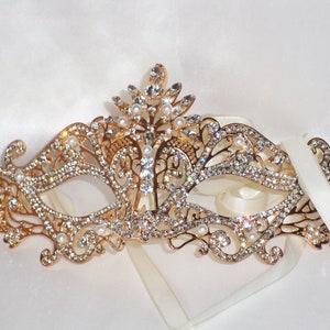 Rose gold Rhinestone mask, crystal mask, bridal mask, wedding mask, masquerade mask, mardi gras mask, new years mask, costume party mask