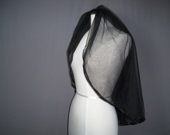 2 tier black veil, goth veil, gothic wedding veil, mourning veil, black satin edge veil, Black Elbow Legnth Bridal Costume Renaissance  Veil