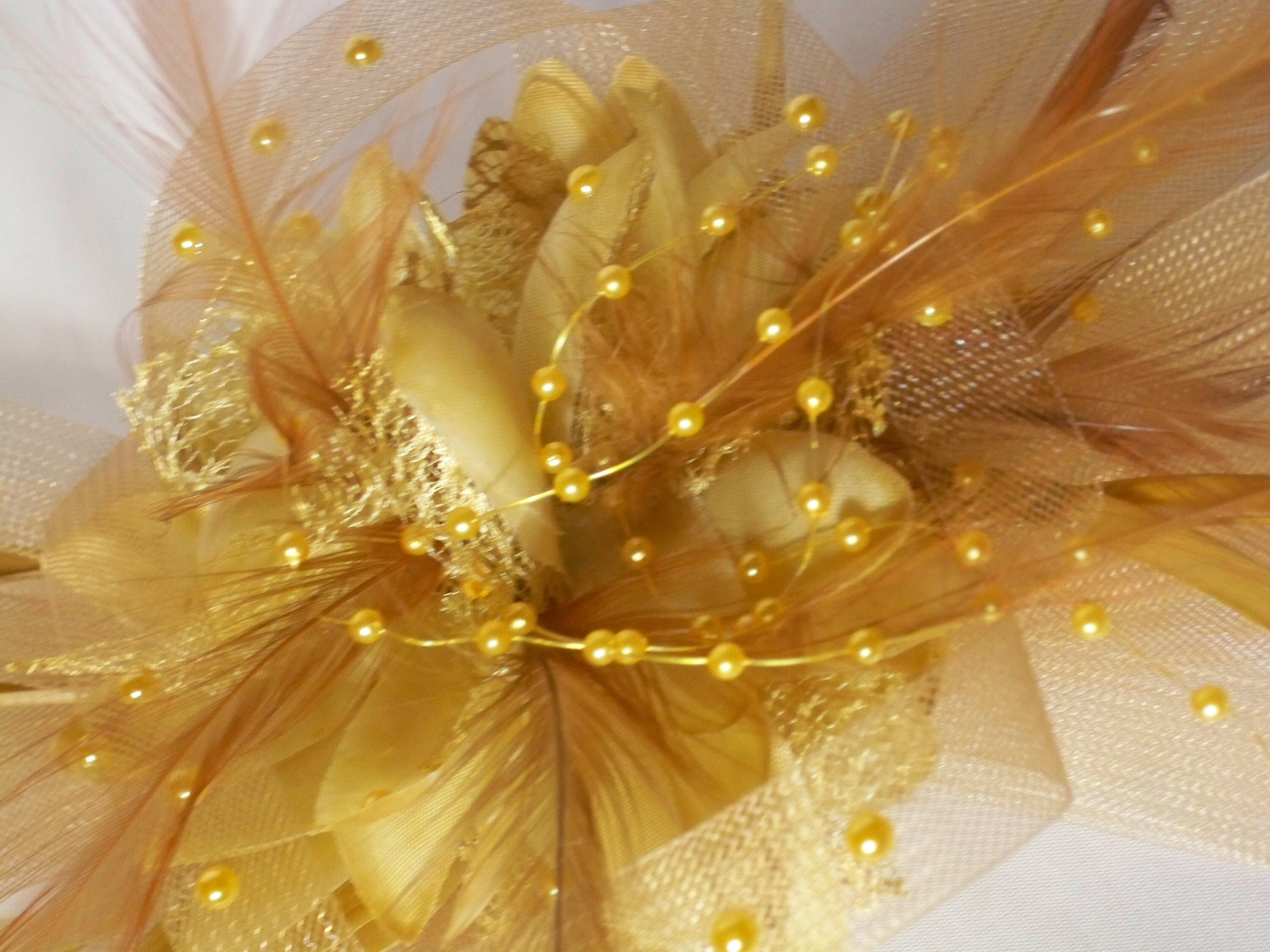 Gold Fascinatorenglish Hat Fascinator Headband Mesh Hat Etsy