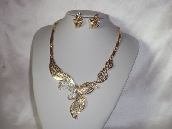 Gold rhinestone necklace set sale