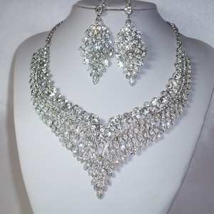 necklace set, rhinestone necklace set, bridal necklace, wedding necklace, statement necklace, pageant prom necklace, drag queen necklace