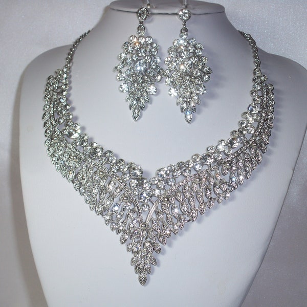 necklace set, rhinestone necklace set, bridal necklace, wedding necklace, statement necklace, pageant prom necklace, drag queen necklace