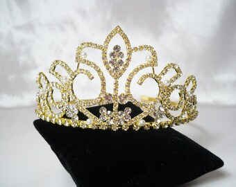 Gold Rhinestone Pearl Tiara: Bridal Wedding Crown
