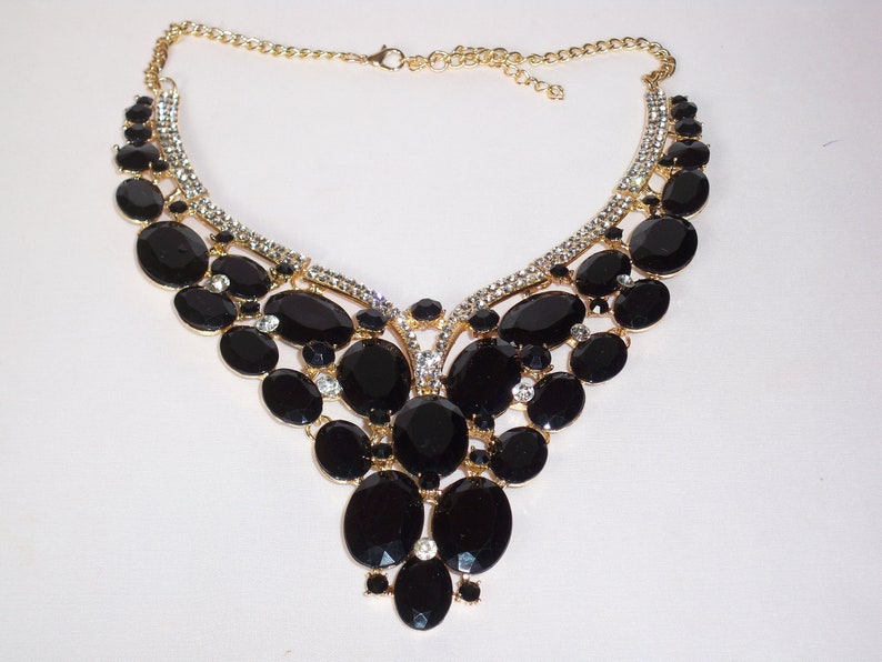 bridal wedding necklace ballroom drag queen necklace Black rhinestone necklace set statement necklace pageant prom Quenceanera necklace