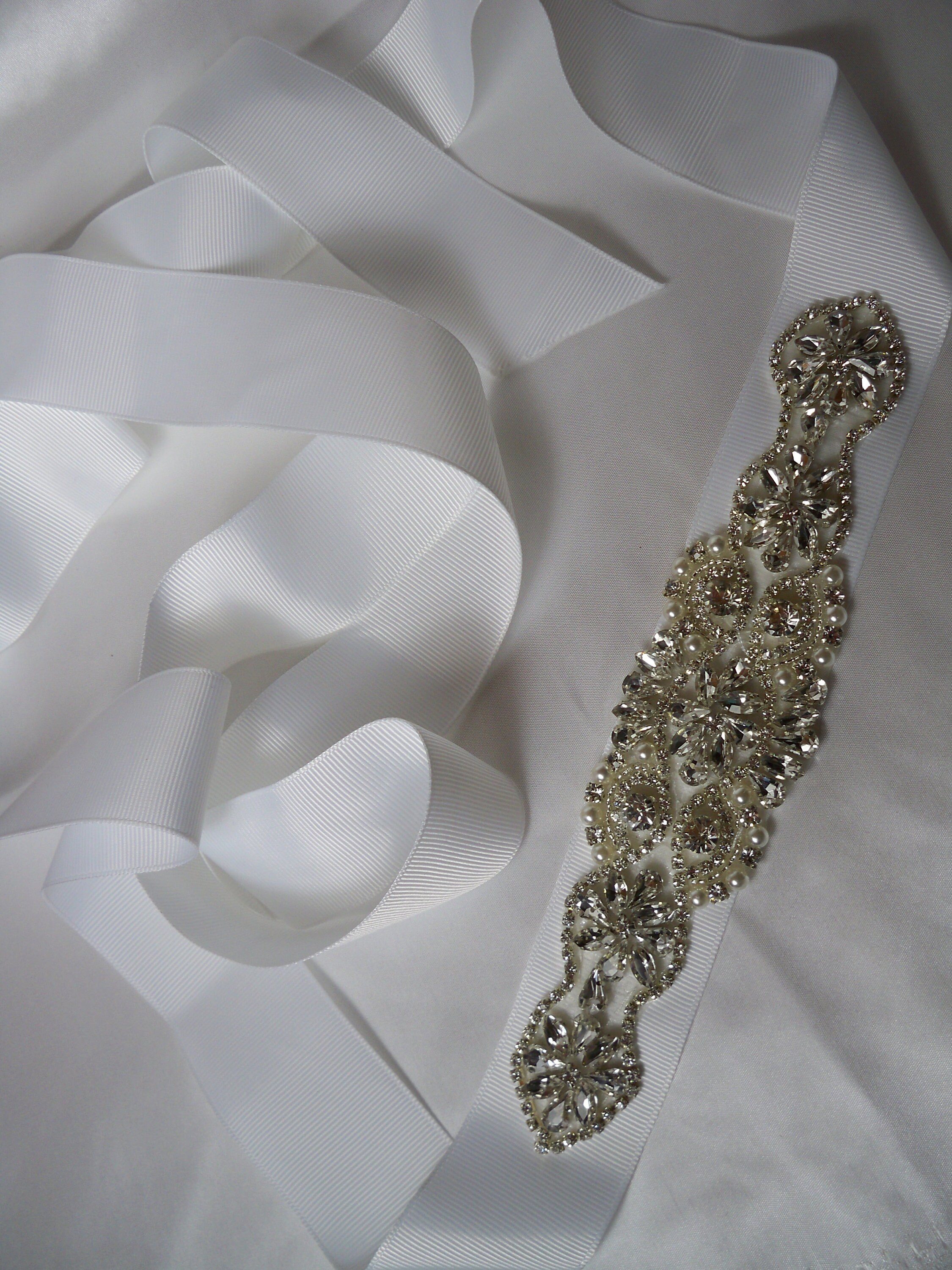 Rhinestone Crystal Bridal Sash: White Wedding Dress Belt - Etsy