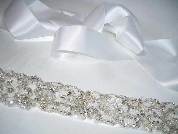 Rhinestone Pearl Beaded Bridal Belt Sash: Crystal Wedding  display picture 1
