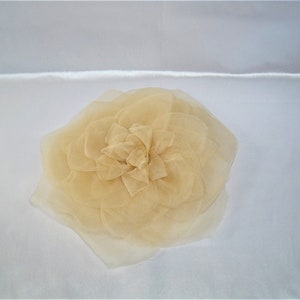 Large Beige Organza Flower Brooch: Gardenia Pin, Bridal Corsage