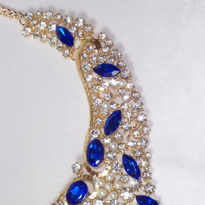 Blue sapphire rhinestone necklace set, bridal necklace, prom necklace, pageant necklace, Quenceanera necklace,party formal necklace,blue set image 7