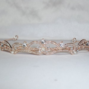 Rose gold rhinestone pearl bridal wedding tiara, prom Quenceanera party tiara crown, formal evening wear tiara, flower girl first communion