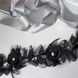 Black Feather Bridal Belt: Rhinestone Wedding Sash