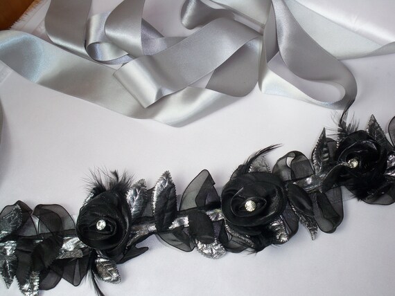 Black Feather Bridal Belt: Rhinestone Wedding Sash - Etsy display picture 3