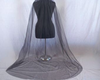 Black Cathedral Cut Edge Bridal Wedding Veil with Comb Costume Goth Gothic with Comb Rennaissance Mourning