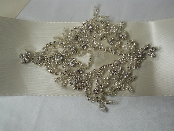 Heavily Embellished Beaded Bridal Belt in Ivory Beaded Rhinestone Bridal Belt: Ivory Wedding Dress Sash - Etsy main image 3
