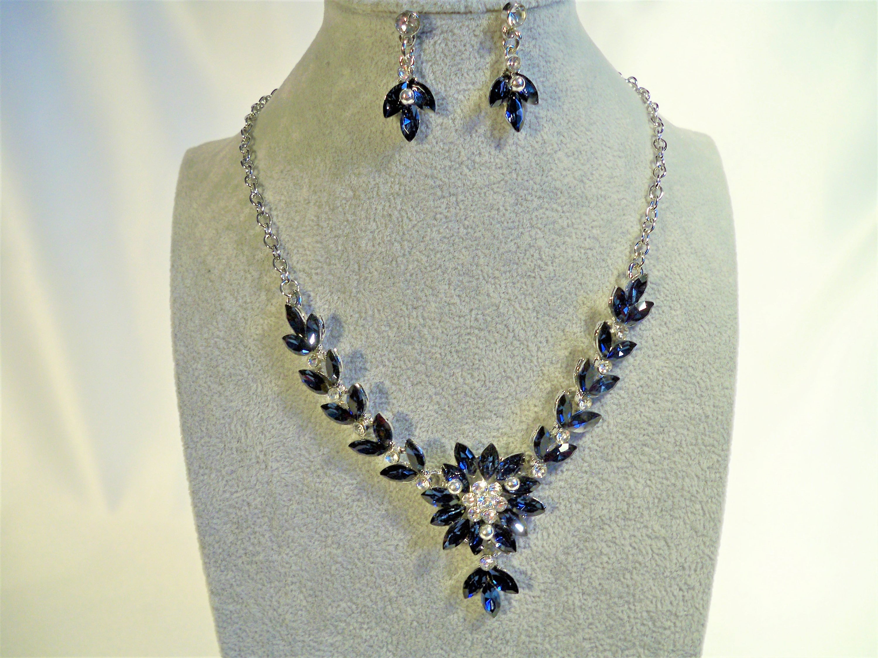 Navy Blue Dark Blue Rhinestone Necklace Set Wedding MOB Bridal Necklace prom Quinceanera Party Formal Necklace drag Queen Ballroom Necklace Etsy