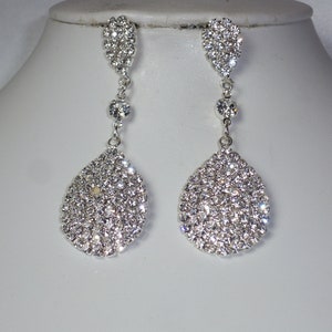 Sparkley Rhinestone Cluster Teardrop 2&quot; Earrings Bridal Prom Pageant MOB Quinceanera Party Formal Bridesmaid Wedding Statement Earrings