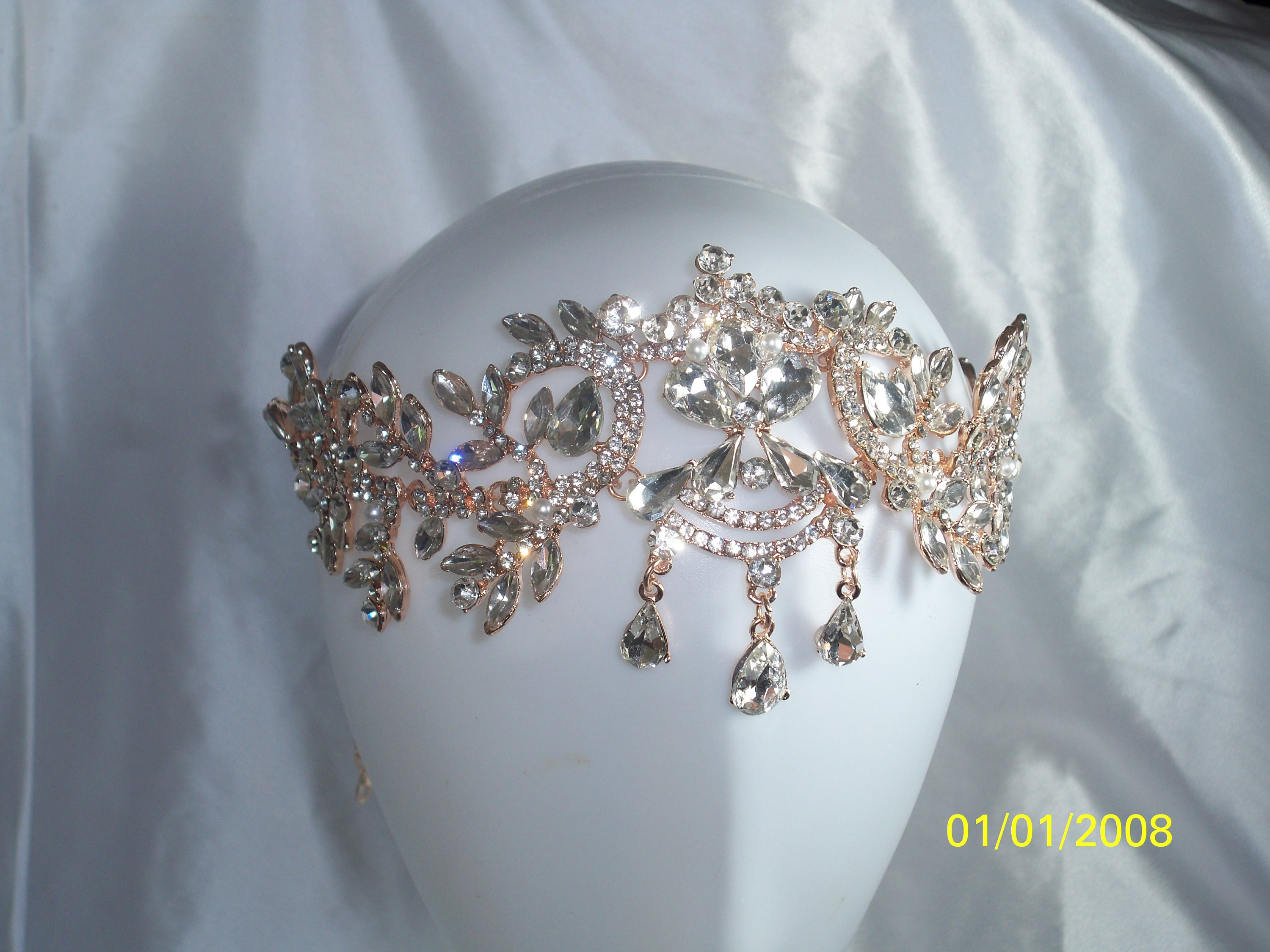 Gold and Cream Decorative Women\'s vintage gatsby hat with Rhinestone Trim Cream Great Gatsby party hat with art deco floral hat band  main image 3