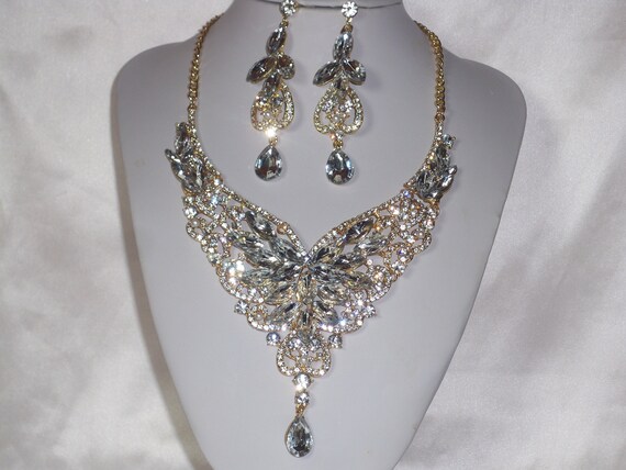 Rhinestone Bridal Necklace Set: Statement Wedding Jewelry