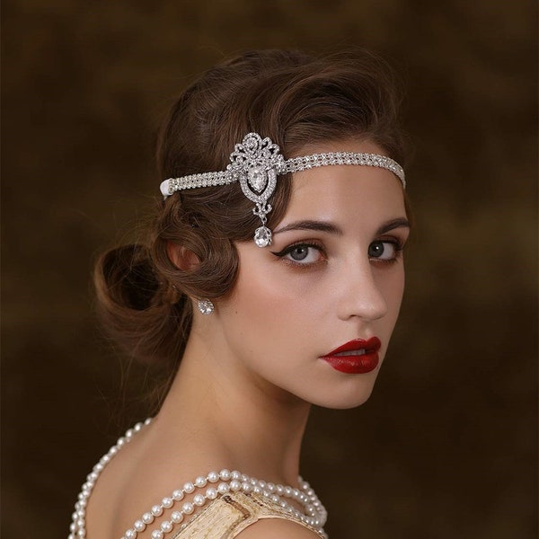 Rhinestone Flapper Great Gatsby Headband, Wedding Crystal Headband Headpiece, Bridal Headpiece,1920s Flapper headband Vintage art deco