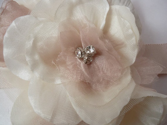 Blush Floral Bridal Belt: Tea Rose Wedding Dress Sash - Etsy display picture 3