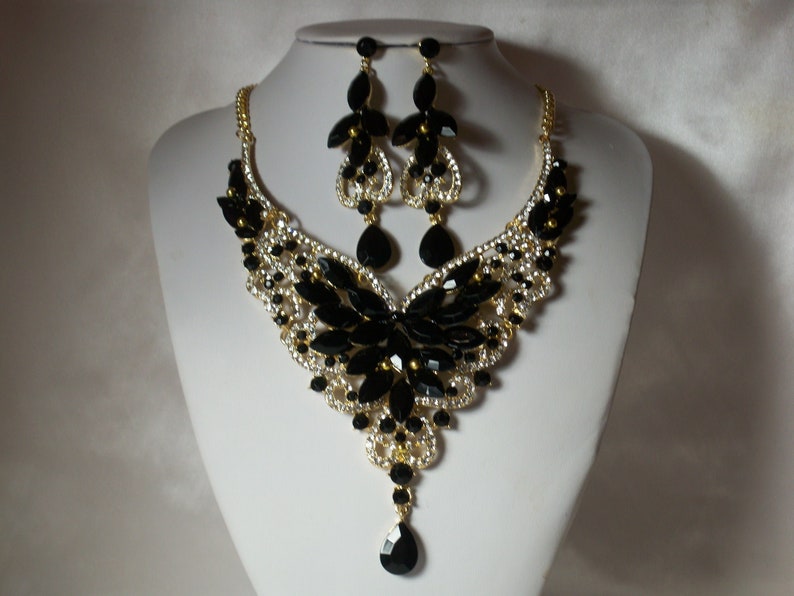 Black rhinestone party formal evening wear necklace setbridal | Etsy