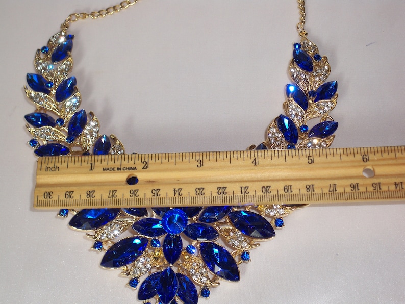 wedding necklace pageant necklace Blue rhinestone statement necklace set drag queen necklace Quenceanera prom necklace bridal necklace
