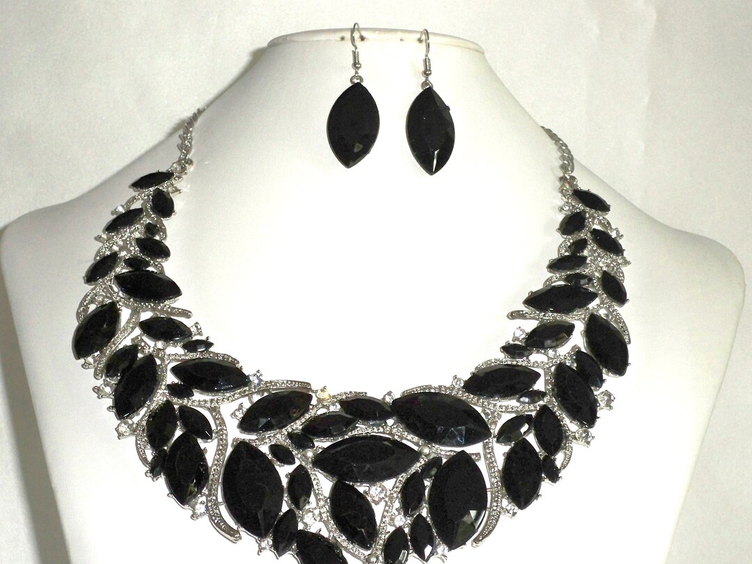 Black Rhinestone Statement Necklace: Bridal, Prom, Evening - Etsy