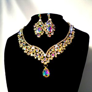 AB Rhinestone Bridal Necklace: Prom, Wedding, Party Statement Jewelry