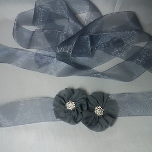 childrens silver flower girl sash belt, birthday party belt, dress up belt, first communion, organza belt, bridesmaid belt, prom dress belt