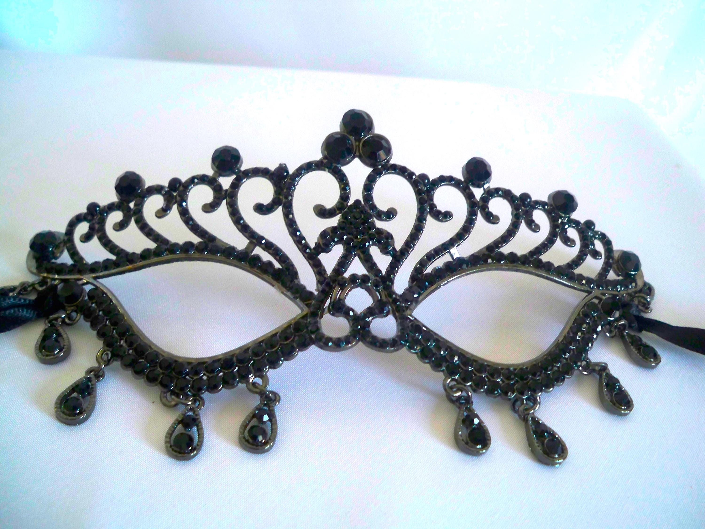 Black Rhinestone Masquerade Mask: Crystal Dangles, Prom Costume