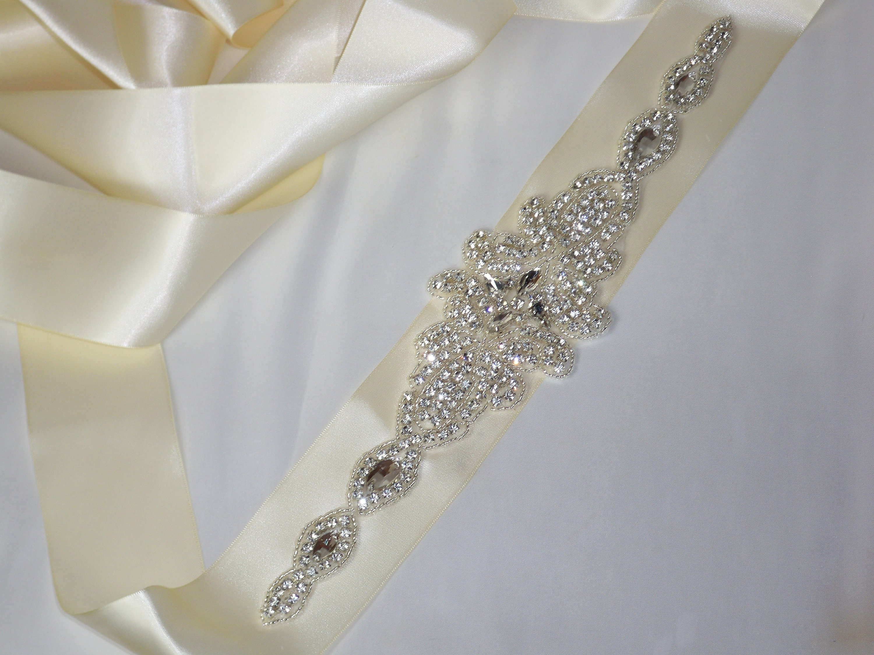 Ivory Rhinestone Bridal Belt Sash: Crystal Wedding Dress 