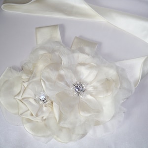 Floral satin rhinestone bridal belt, floral bridal sash, satin wedding dress belt sash, handmade floral formal dress belt sash, bridal dress