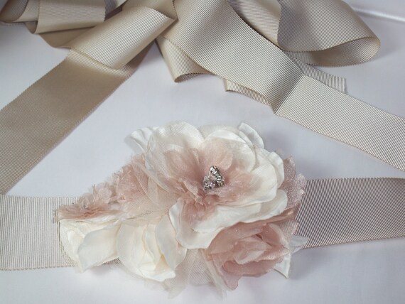 Blush Floral Bridal Belt: Tea Rose Ribbon Wedding Sash - Etsy display picture 1