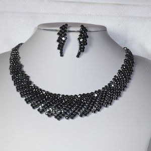 Black rhinestone party formal evening wear necklace set,bridal wedding necklace,prom pageant statement necklace,drag queen gothic necklace, image 1