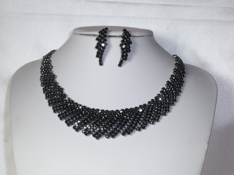 Black rhinestone party formal evening wear necklace set,bridal wedding necklace,prom pageant statement necklace,drag queen gothic necklace, image 1