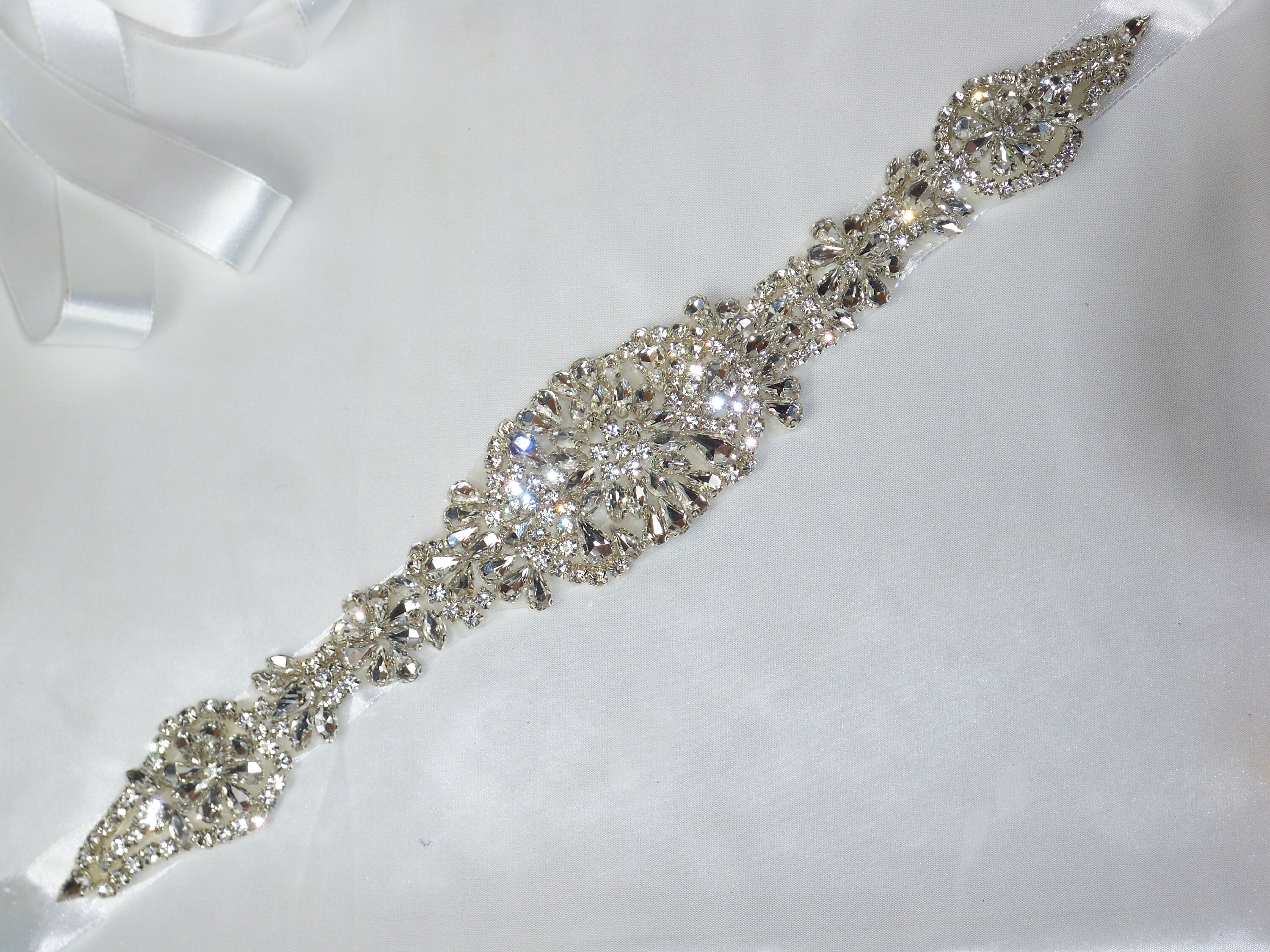 NEW!  White rhinestone crystal gem ?sash belt. Rhinestone Crystal Bridal Sash: White Wedding Dress Belt - Etsy main image 3