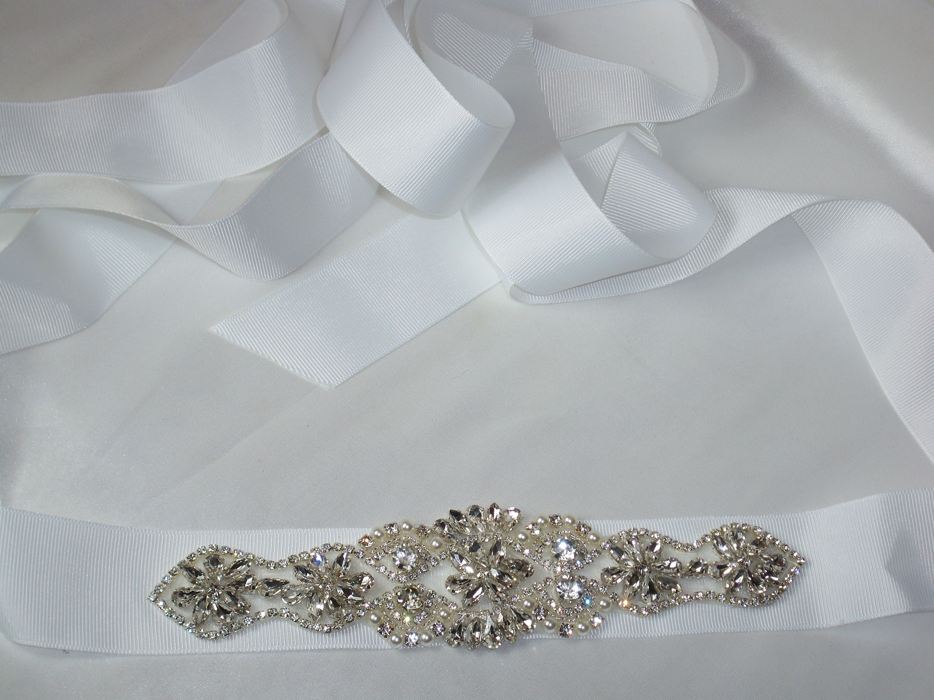 New Rhinestone Ribbon Bridal Sash Bridal sash, crystal headband - Crystal encrusted silk  main image 4