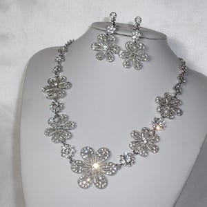 Rhinestone Flower Bridal Necklace: Statement Pageant Prom Jewelry image 1