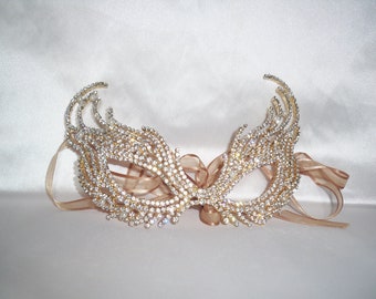 rhinestone mask, gold mask,gold  bridal wedding mask, halloween mask, masquerade ball mask, costume ball mask,new years mask,mardi gras mask