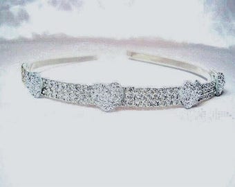Silver Heart Rhinestone Tiara Headband: Flower Girl Princess