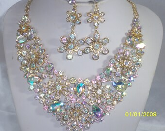 Adramata Rhinestone Jewelry Set For Women - Teardrop Crystal Necklace, Earrings & Bracelet For Wedding, Prom, Party