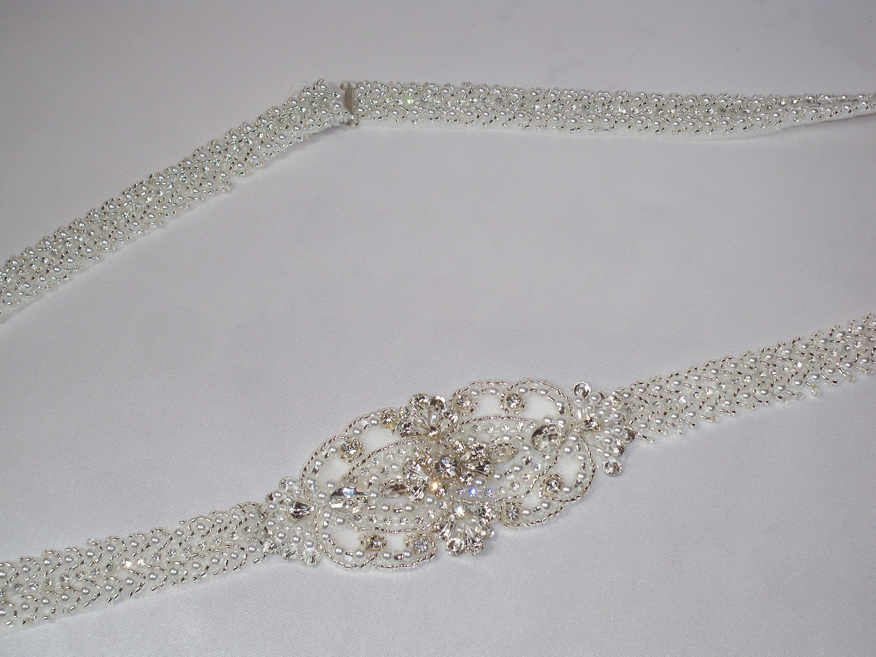 Rhinestone Beaded Bridal Belt Sash: Skinny Wedding Dress 