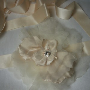Ivory Flower Bridal Belt: Satin Organza Wedding Dress Sash