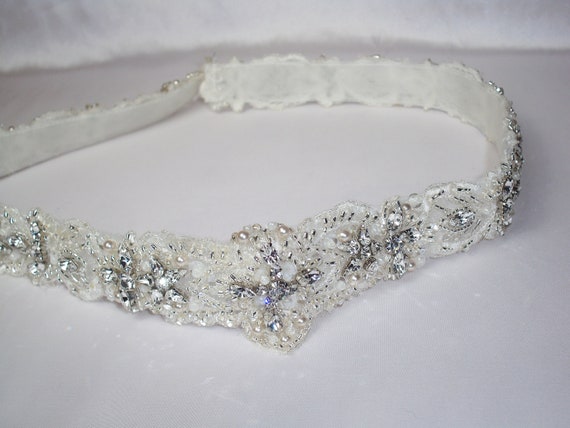 Beaded Rhinestone Bridal Belt: Ivory Wedding Dress Sash - Etsy