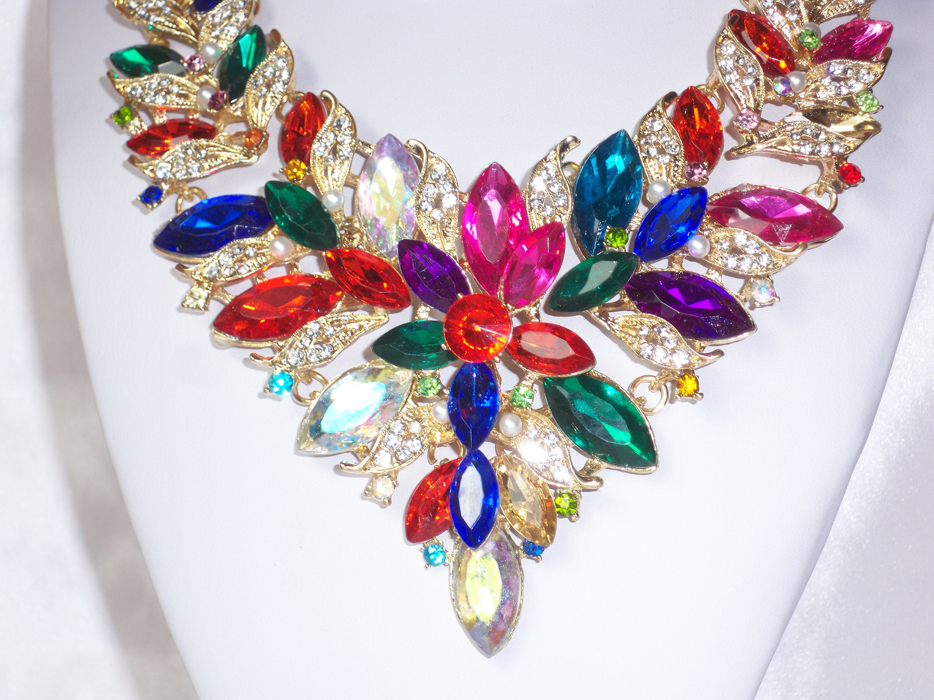 Multi color necklace set rhinestone necklace setwedding Etsy