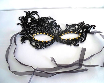 Black Lace Masquerade Mask: Rhinestone Venetian Mask
